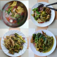 Four vegan dishes from Suan Kru vegan reastuarant in Prachuap Khirir Khan